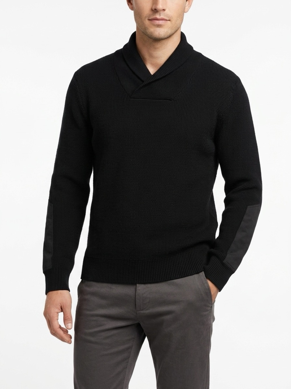 Aether Gamma Shawl Collar Pullover Sweater Cotton Cashmere Black L